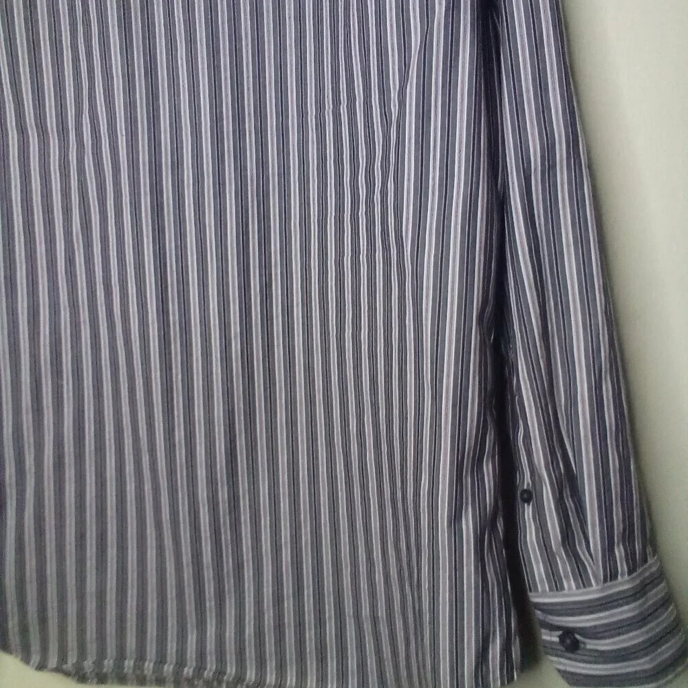 Banana Republic Shirt Men S 14 14 1/2 Slim Fit Button Up Pockets Stripe Gray Red